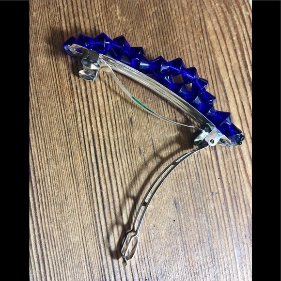 Ladies Blue Beaded Hair Barrett, Handmade Ladies Hair Accessories/Blue Barrette - Picture 5 of 7